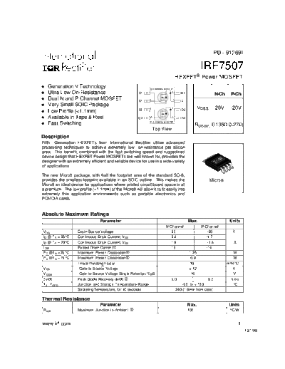 International Rectifier irf7507  . Electronic Components Datasheets Active components Transistors International Rectifier irf7507.pdf