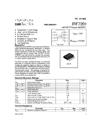 International Rectifier irf7201  . Electronic Components Datasheets Active components Transistors International Rectifier irf7201.pdf