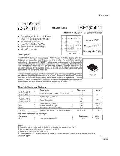 International Rectifier irf7524d1  . Electronic Components Datasheets Active components Transistors International Rectifier irf7524d1.pdf