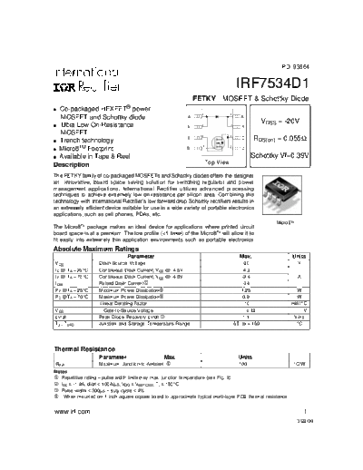 International Rectifier irf7534d1  . Electronic Components Datasheets Active components Transistors International Rectifier irf7534d1.pdf