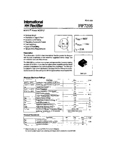 International Rectifier irf720s  . Electronic Components Datasheets Active components Transistors International Rectifier irf720s.pdf