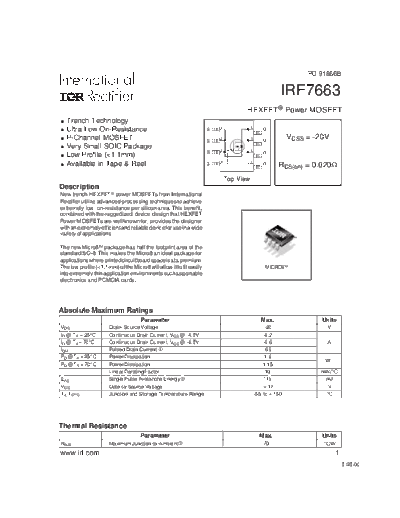 International Rectifier irf7663  . Electronic Components Datasheets Active components Transistors International Rectifier irf7663.pdf