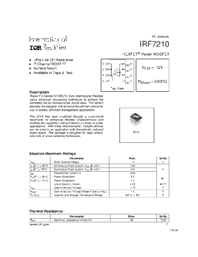 International Rectifier irf7210  . Electronic Components Datasheets Active components Transistors International Rectifier irf7210.pdf
