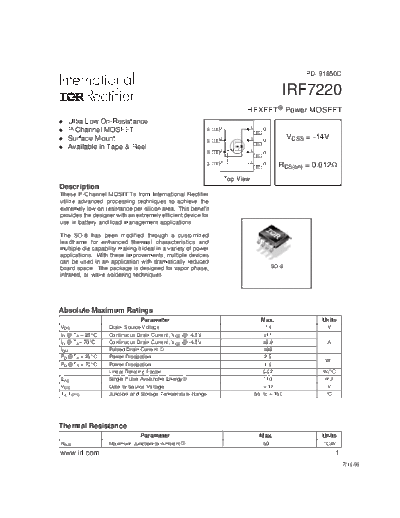 International Rectifier irf7220  . Electronic Components Datasheets Active components Transistors International Rectifier irf7220.pdf