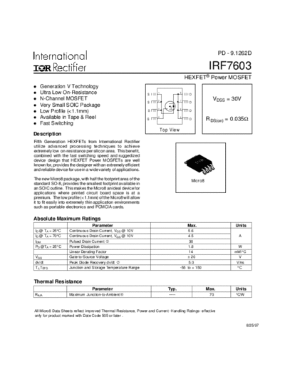 International Rectifier irf7603  . Electronic Components Datasheets Active components Transistors International Rectifier irf7603.pdf