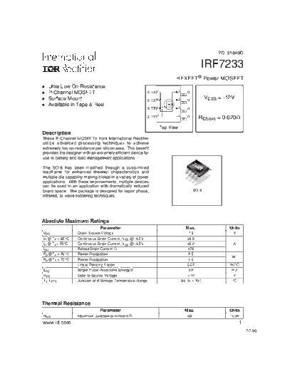 International Rectifier irf7233  . Electronic Components Datasheets Active components Transistors International Rectifier irf7233.pdf