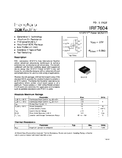 International Rectifier irf7604  . Electronic Components Datasheets Active components Transistors International Rectifier irf7604.pdf
