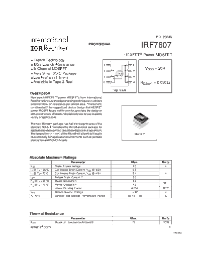 International Rectifier irf7607  . Electronic Components Datasheets Active components Transistors International Rectifier irf7607.pdf