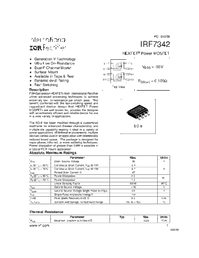 International Rectifier irf7342  . Electronic Components Datasheets Active components Transistors International Rectifier irf7342.pdf