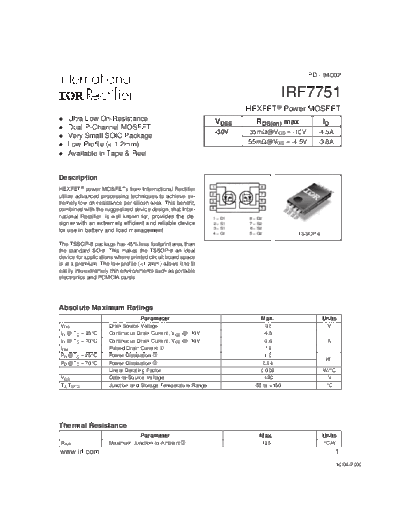 International Rectifier irf7751  . Electronic Components Datasheets Active components Transistors International Rectifier irf7751.pdf