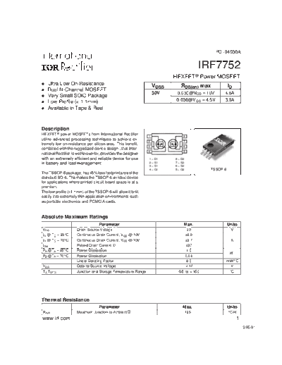 International Rectifier irf7752  . Electronic Components Datasheets Active components Transistors International Rectifier irf7752.pdf