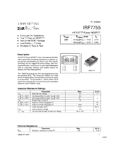 International Rectifier irf7755  . Electronic Components Datasheets Active components Transistors International Rectifier irf7755.pdf