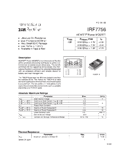 International Rectifier irf7756  . Electronic Components Datasheets Active components Transistors International Rectifier irf7756.pdf