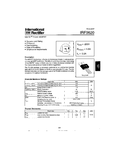 International Rectifier irf9620  . Electronic Components Datasheets Active components Transistors International Rectifier irf9620.pdf