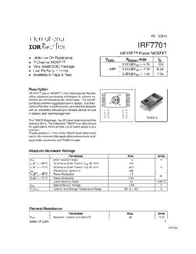 International Rectifier irf7701  . Electronic Components Datasheets Active components Transistors International Rectifier irf7701.pdf