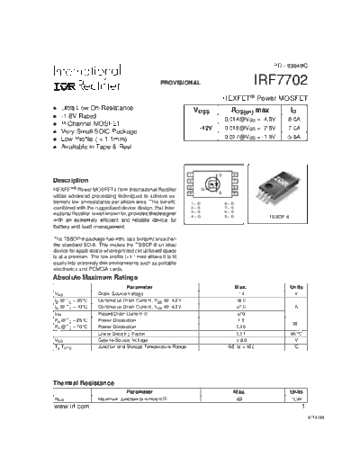 International Rectifier irf7702  . Electronic Components Datasheets Active components Transistors International Rectifier irf7702.pdf