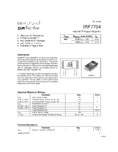 International Rectifier irf7704  . Electronic Components Datasheets Active components Transistors International Rectifier irf7704.pdf