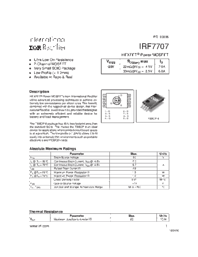 International Rectifier irf7707  . Electronic Components Datasheets Active components Transistors International Rectifier irf7707.pdf