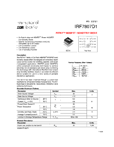 International Rectifier irf7807d1  . Electronic Components Datasheets Active components Transistors International Rectifier irf7807d1.pdf