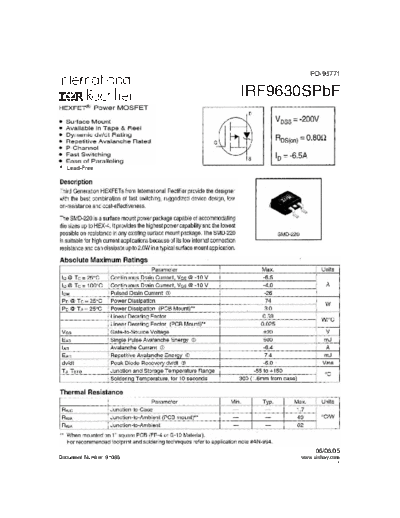 International Rectifier irf9630spbf  . Electronic Components Datasheets Active components Transistors International Rectifier irf9630spbf.pdf