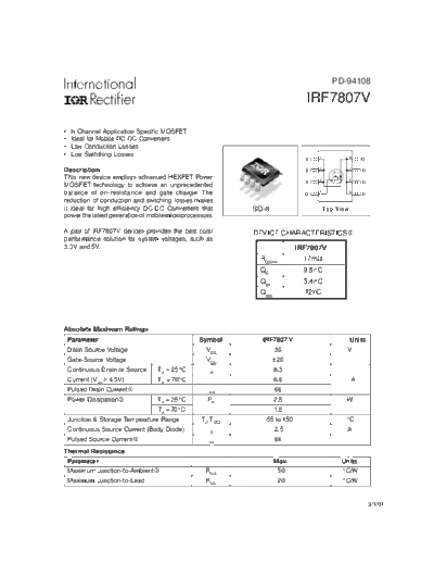 International Rectifier irf7807v  . Electronic Components Datasheets Active components Transistors International Rectifier irf7807v.pdf