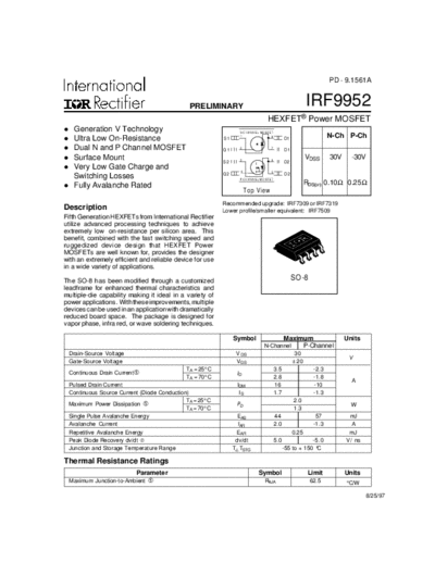 International Rectifier irf9952  . Electronic Components Datasheets Active components Transistors International Rectifier irf9952.pdf