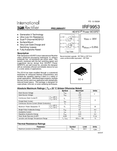 International Rectifier irf9953  . Electronic Components Datasheets Active components Transistors International Rectifier irf9953.pdf