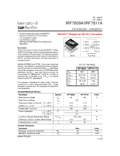 International Rectifier irf7809a  . Electronic Components Datasheets Active components Transistors International Rectifier irf7809a.pdf