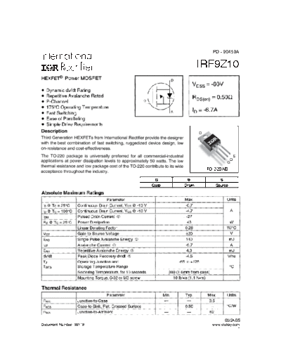 International Rectifier irf9z10  . Electronic Components Datasheets Active components Transistors International Rectifier irf9z10.pdf