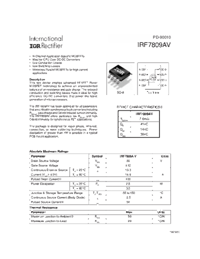 International Rectifier irf7809av  . Electronic Components Datasheets Active components Transistors International Rectifier irf7809av.pdf