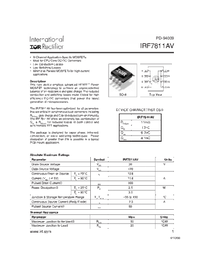 International Rectifier irf7811av  . Electronic Components Datasheets Active components Transistors International Rectifier irf7811av.pdf