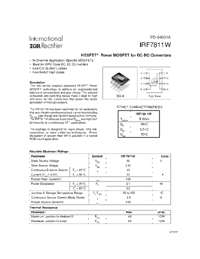 International Rectifier irf7811w  . Electronic Components Datasheets Active components Transistors International Rectifier irf7811w.pdf