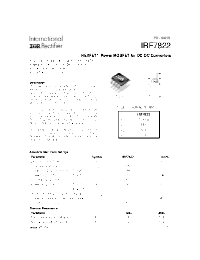 International Rectifier irf7822  . Electronic Components Datasheets Active components Transistors International Rectifier irf7822.pdf