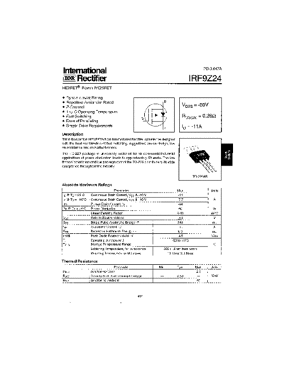 International Rectifier irf9z24  . Electronic Components Datasheets Active components Transistors International Rectifier irf9z24.pdf