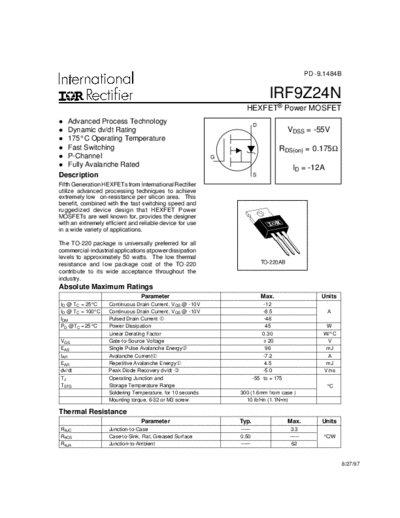 International Rectifier irf9z24n  . Electronic Components Datasheets Active components Transistors International Rectifier irf9z24n.pdf