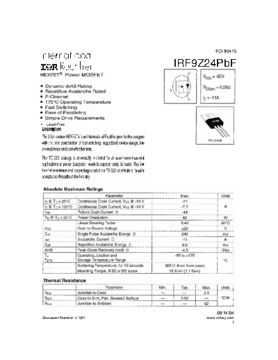 International Rectifier irf9z24pbf  . Electronic Components Datasheets Active components Transistors International Rectifier irf9z24pbf.pdf