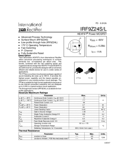 International Rectifier irf9z24s  . Electronic Components Datasheets Active components Transistors International Rectifier irf9z24s.pdf