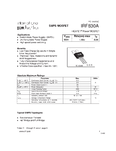 International Rectifier irf830a  . Electronic Components Datasheets Active components Transistors International Rectifier irf830a.pdf