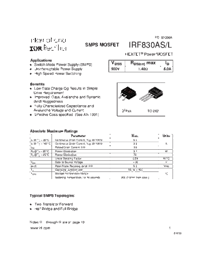 International Rectifier irf830as  . Electronic Components Datasheets Active components Transistors International Rectifier irf830as.pdf