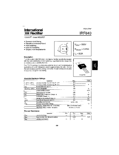 International Rectifier irf840  . Electronic Components Datasheets Active components Transistors International Rectifier irf840.pdf