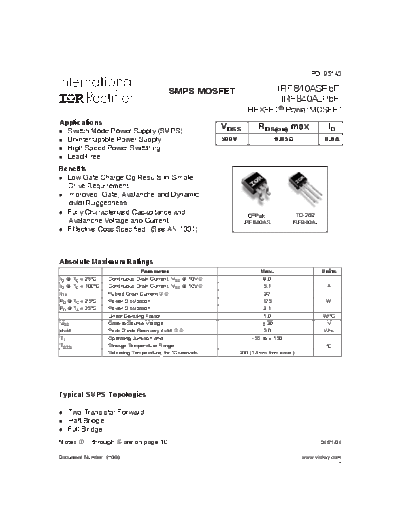 International Rectifier irf840aspbf irf840alpbf  . Electronic Components Datasheets Active components Transistors International Rectifier irf840aspbf_irf840alpbf.pdf