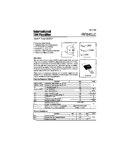International Rectifier irf840lc  . Electronic Components Datasheets Active components Transistors International Rectifier irf840lc.pdf