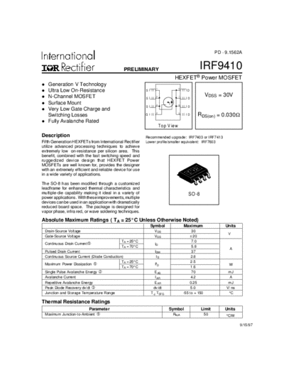 International Rectifier irf9410  . Electronic Components Datasheets Active components Transistors International Rectifier irf9410.pdf