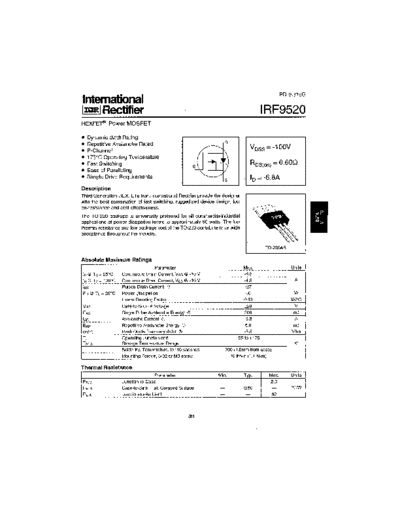 International Rectifier irf9520  . Electronic Components Datasheets Active components Transistors International Rectifier irf9520.pdf