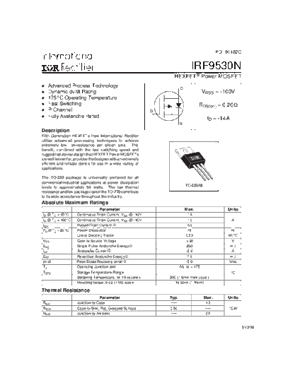 International Rectifier irf9530n  . Electronic Components Datasheets Active components Transistors International Rectifier irf9530n.pdf
