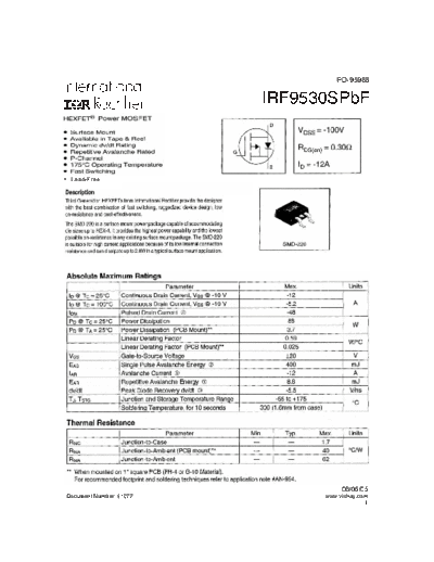 International Rectifier irf9530spbf  . Electronic Components Datasheets Active components Transistors International Rectifier irf9530spbf.pdf