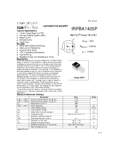 International Rectifier irfba1405p  . Electronic Components Datasheets Active components Transistors International Rectifier irfba1405p.pdf