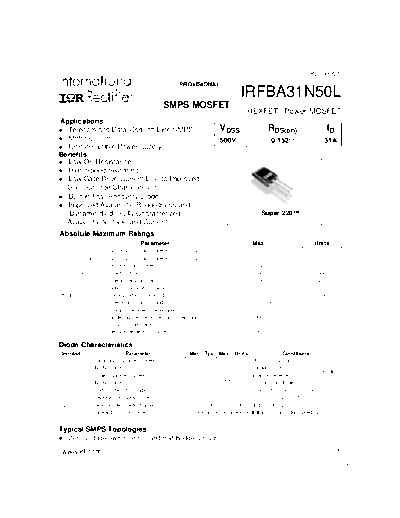 International Rectifier irfba31n50l  . Electronic Components Datasheets Active components Transistors International Rectifier irfba31n50l.pdf