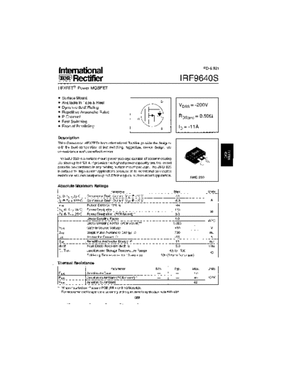 International Rectifier irf9640s  . Electronic Components Datasheets Active components Transistors International Rectifier irf9640s.pdf