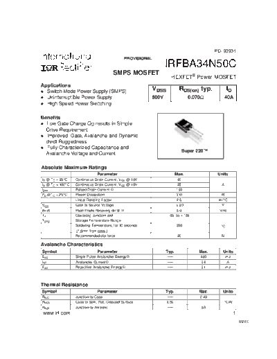 International Rectifier irfba34n50c  . Electronic Components Datasheets Active components Transistors International Rectifier irfba34n50c.pdf